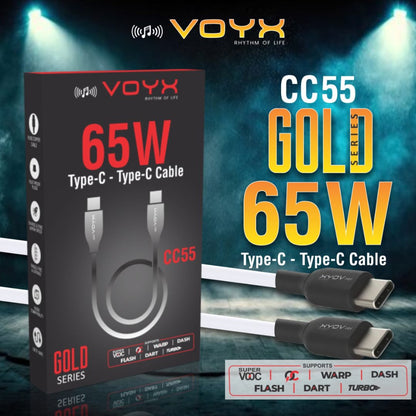 Voyx CC 55 - 65 Watt, C to C Cable for Rapid Data transfer and Charging