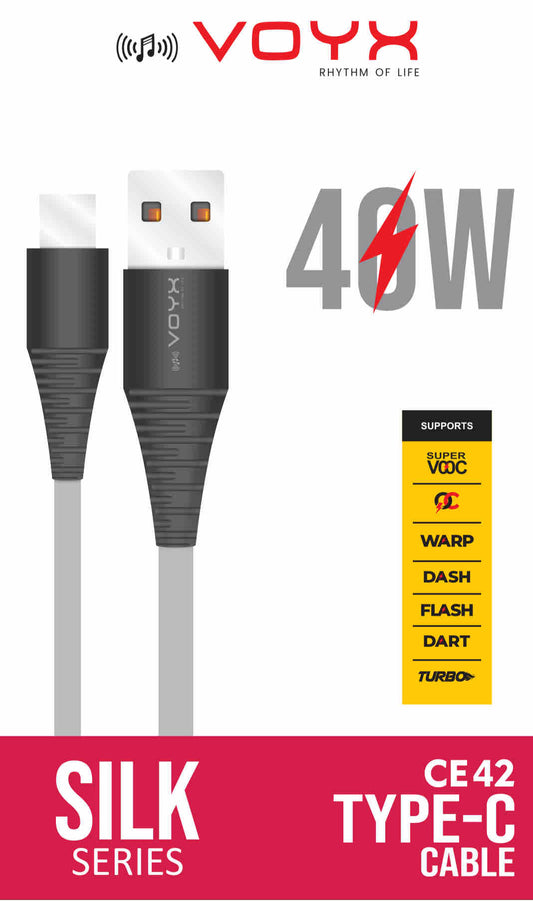 Voyx CE42 - 40 Watt USB TYPE-C CABLE, Fast Charging Cable for WRAP/DASH Charger