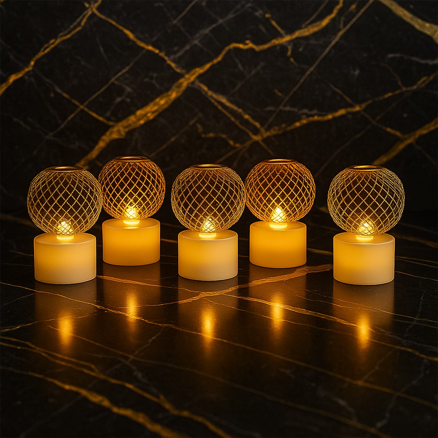 Led Ball Shaped Decorative Light With Mesh Cover (5 Pc  Set)