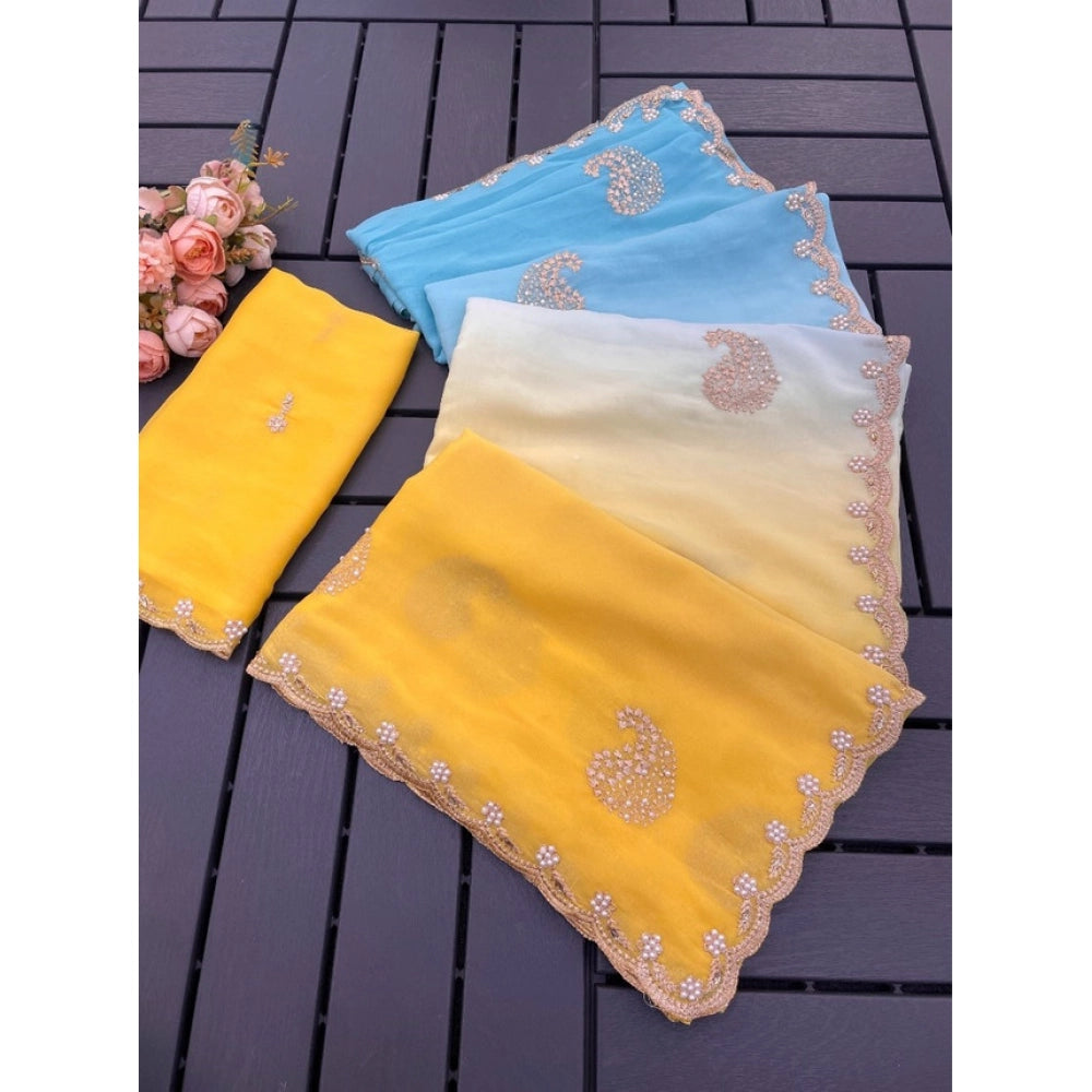 Generic Women's Digital Printed  Geogette Saree With Unstitched Blouse (Yellow, 5-6 Mtrs)