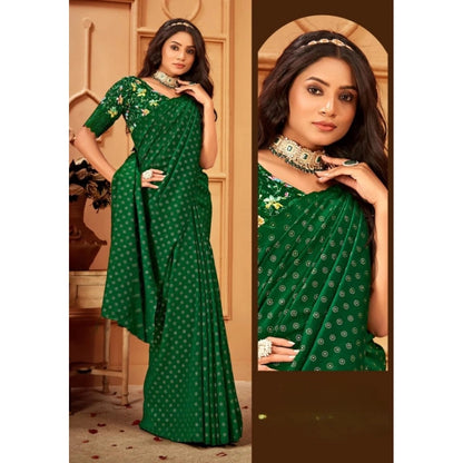 Generic Women's Printed Brasso Saree With Unstitched Blouse (Green, 5-6 Mtrs)