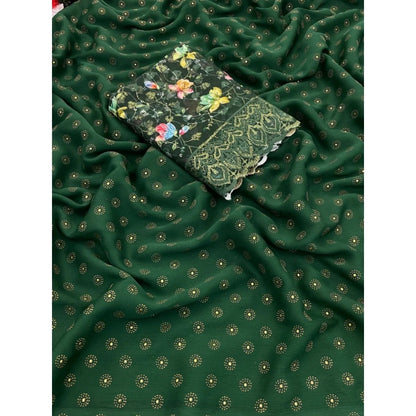 Generic Women's Printed Brasso Saree With Unstitched Blouse (Green, 5-6 Mtrs)