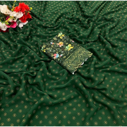 Generic Women's Printed Brasso Saree With Unstitched Blouse (Green, 5-6 Mtrs)