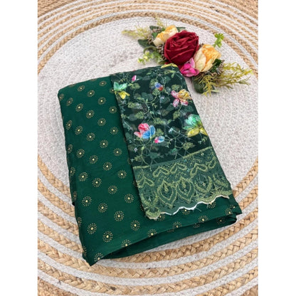 Generic Women's Printed Brasso Saree With Unstitched Blouse (Green, 5-6 Mtrs)