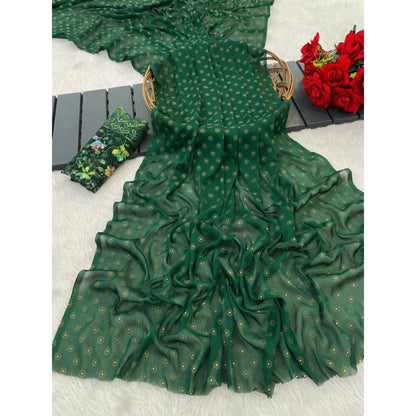 Generic Women's Printed Brasso Saree With Unstitched Blouse (Green, 5-6 Mtrs)