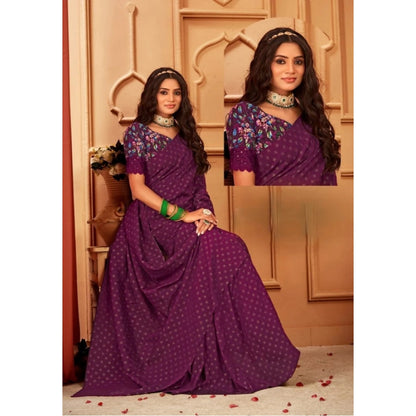 Generic Women's Printed Brasso Saree With Unstitched Blouse (Magenta, 5-6 Mtrs)