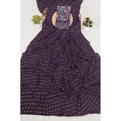 Generic Women's Printed Brasso Saree With Unstitched Blouse (Magenta, 5-6 Mtrs)