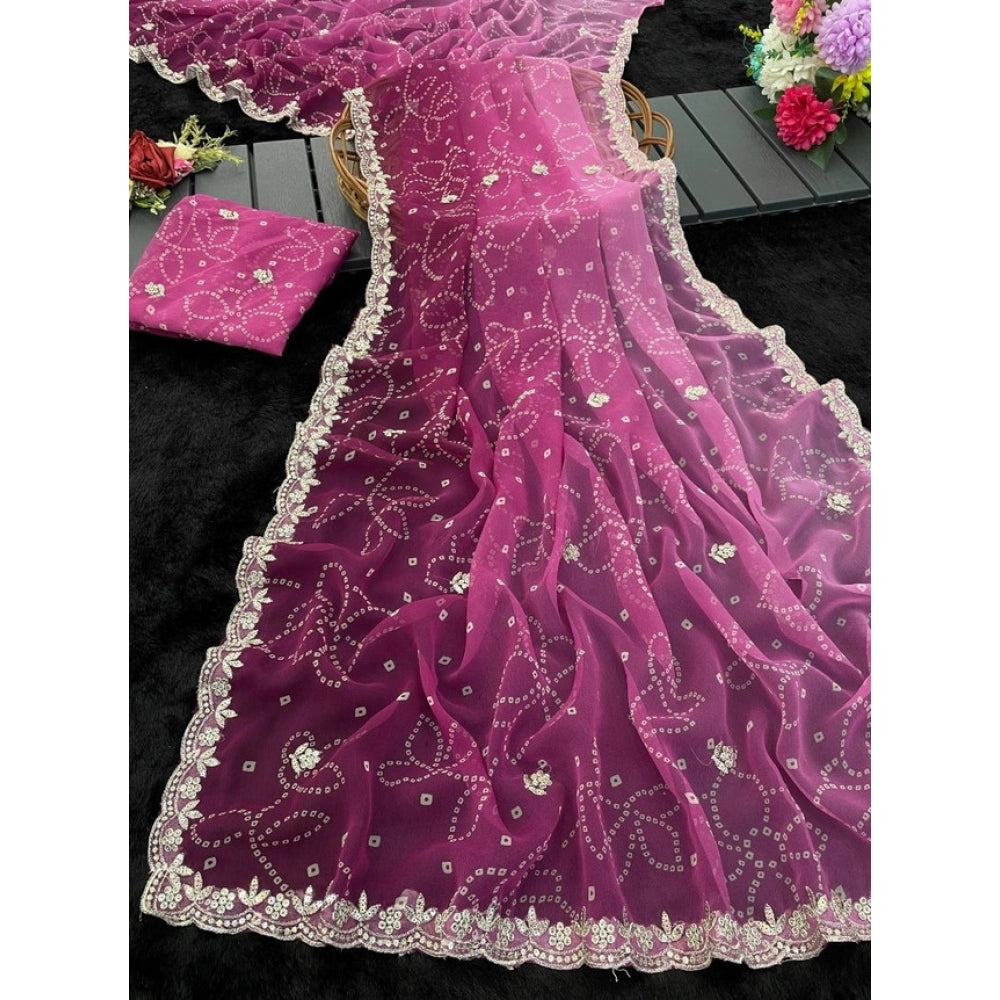 Generic Women's Digital Printed  Georgette Saree With Unstitched Blouse (Purple, 5-6 Mtrs)