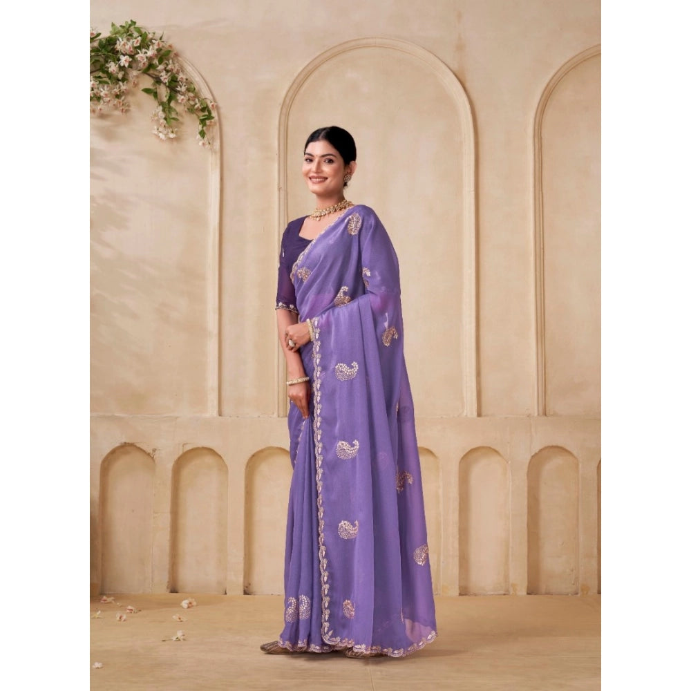 Generic Women's Digital Printed  Georgette Saree With Unstitched Blouse (Lavendar, 5-6 Mtrs)