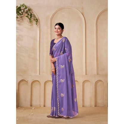 Generic Women's Digital Printed  Georgette Saree With Unstitched Blouse (Lavendar, 5-6 Mtrs)