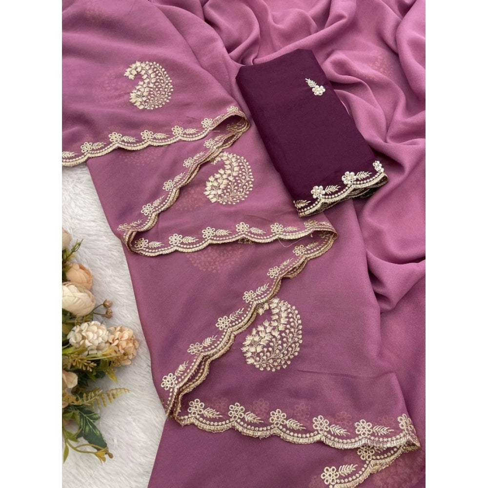 Generic Women's Digital Printed  Georgette Saree With Unstitched Blouse (Pink, 5-6 Mtrs)