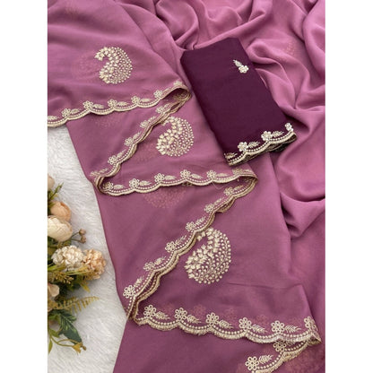 Generic Women's Digital Printed  Georgette Saree With Unstitched Blouse (Pink, 5-6 Mtrs)