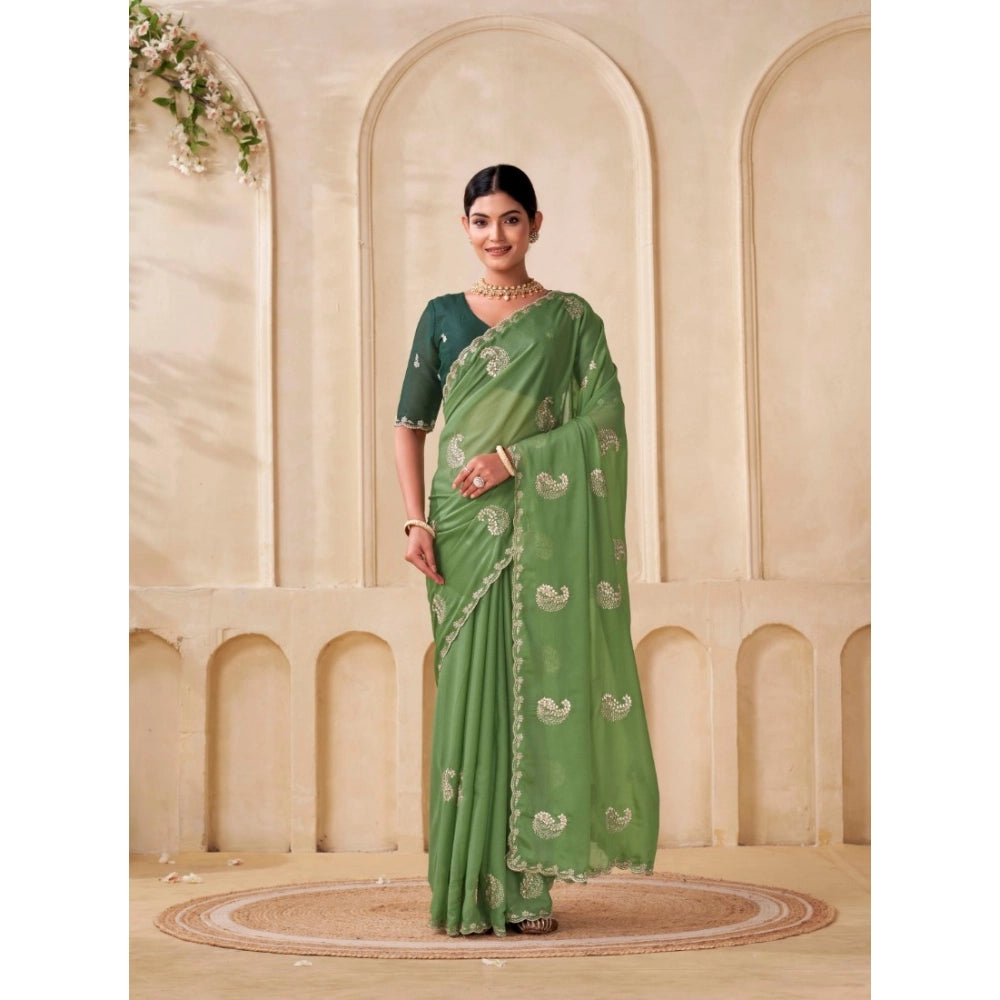 Generic Women's Digital Printed  Georgette Saree With Unstitched Blouse (Pista, 5-6 Mtrs)