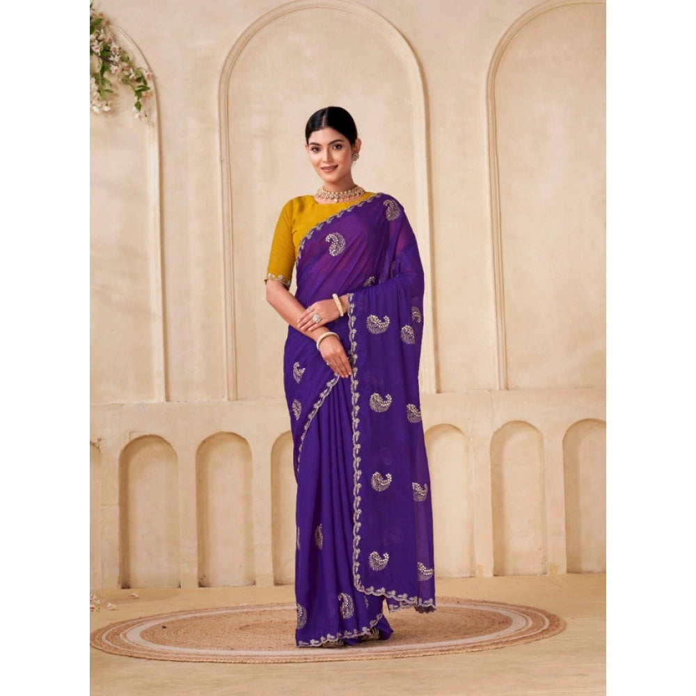 Generic Women's Digital Printed  Georgette Saree With Unstitched Blouse (Purple, 5-6 Mtrs)