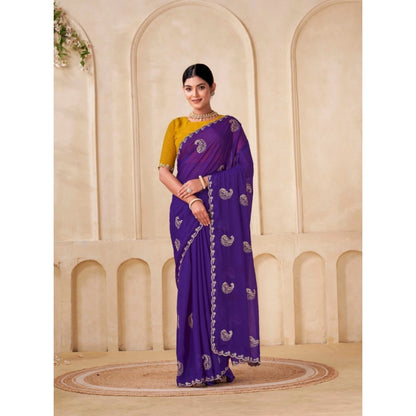 Generic Women's Digital Printed  Georgette Saree With Unstitched Blouse (Purple, 5-6 Mtrs)
