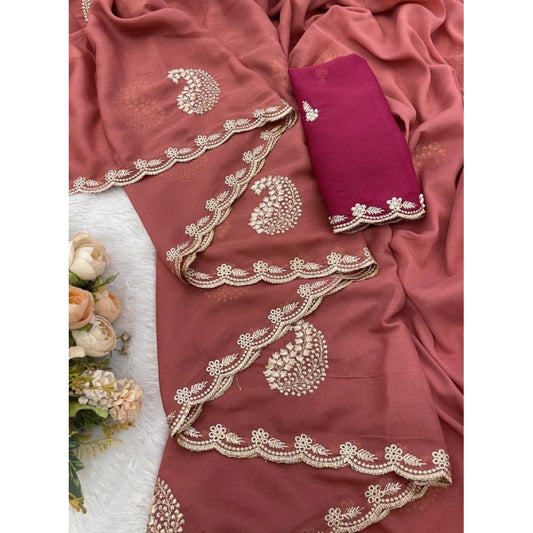 Generic Women's Digital Printed  Georgette Saree With Unstitched Blouse (Red, 5-6 Mtrs)