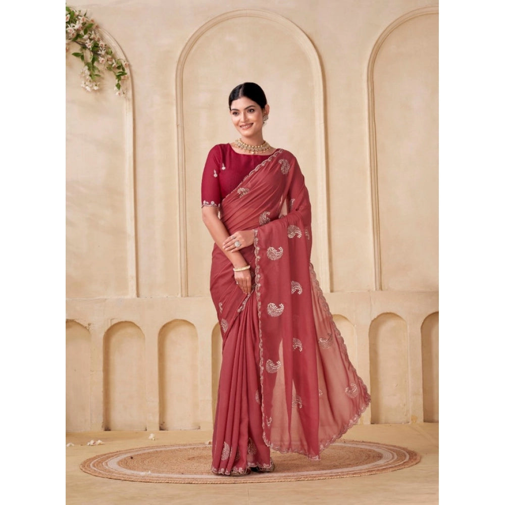 Generic Women's Digital Printed  Georgette Saree With Unstitched Blouse (Red, 5-6 Mtrs)