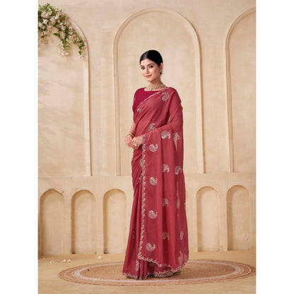 Generic Women's Digital Printed  Georgette Saree With Unstitched Blouse (Red, 5-6 Mtrs)