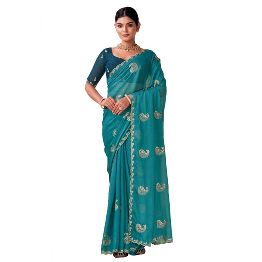Generic Women's Digital Printed  Georgette Saree With Unstitched Blouse (Sky, 5-6 Mtrs)