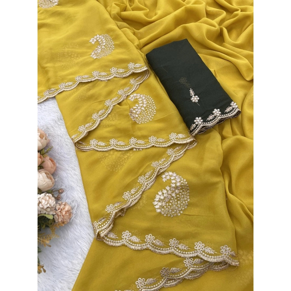 Generic Women's Digital Printed  Georgette Saree With Unstitched Blouse (Yellow, 5-6 Mtrs)