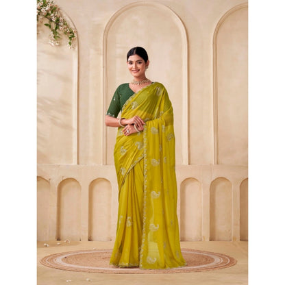Generic Women's Digital Printed  Georgette Saree With Unstitched Blouse (Yellow, 5-6 Mtrs)