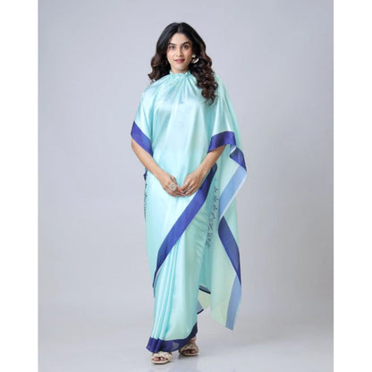 Generic Women's Soft Crepe Silk Printed Ready To Wear Saree With Unstitched Blouse 5.5Mtr (Turquoise)