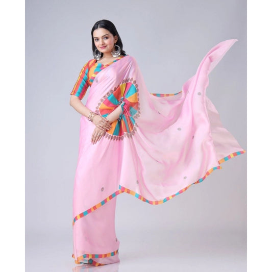 Generic Women's Soft Crepe Silk Printed Ready To Wear Saree With Unstitched Blouse 5.5Mtr (Pink)