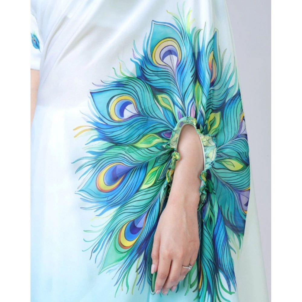 Generic Women's Soft Crepe Silk Printed Ready To Wear Saree With Unstitched Blouse 5.5Mtr (Sky Blue)