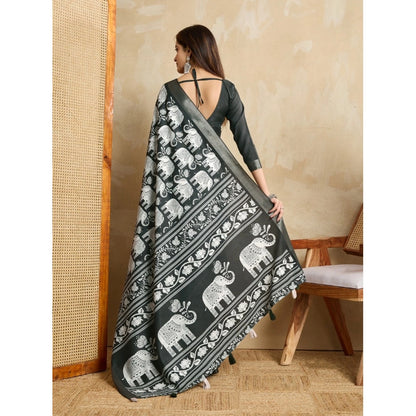 Generic Women's Silk Blend Printed Saree With Unstitched Blouse 5.5Mtr (Green)