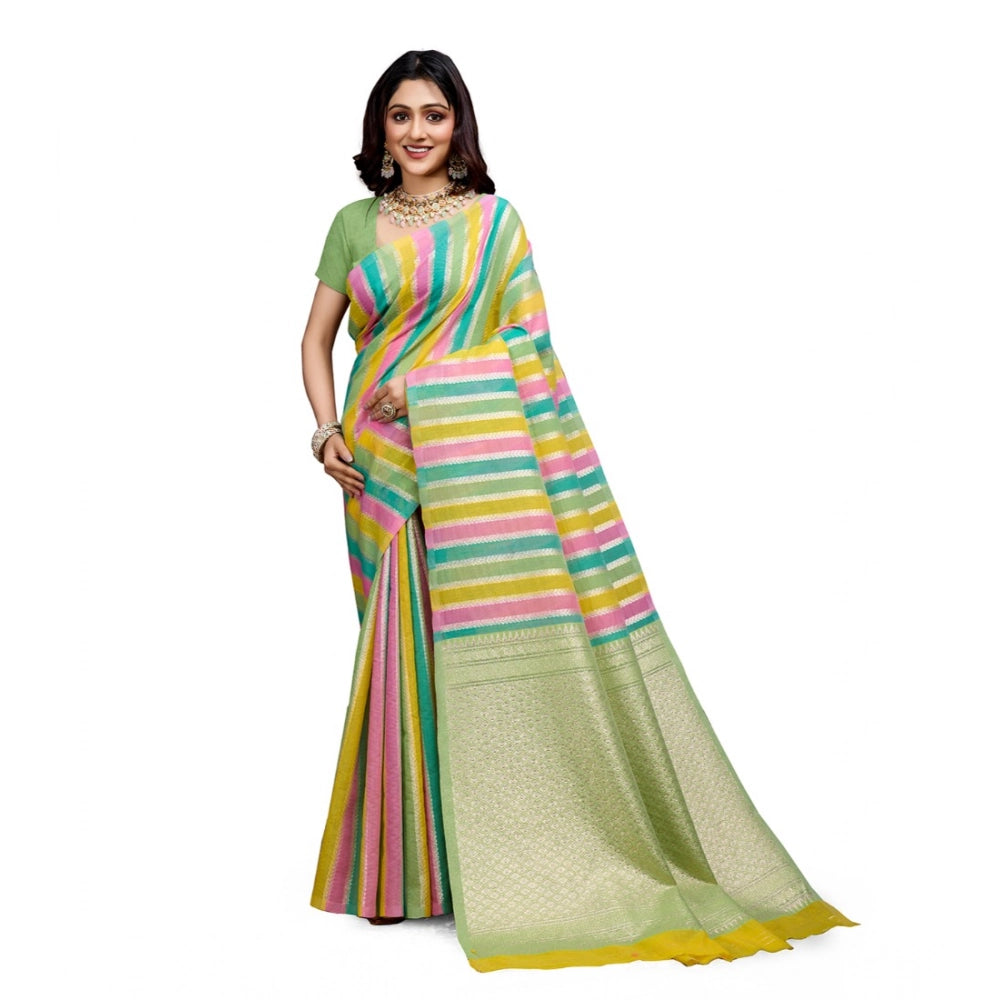 Generic Women's Cotton Blended Printed Saree With Unstitched Blouse 5.5Mtr (Pista)