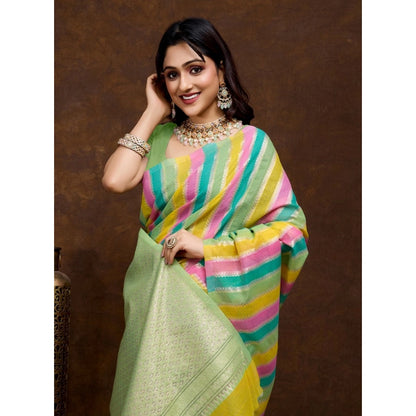 Generic Women's Cotton Blended Printed Saree With Unstitched Blouse 5.5Mtr (Pista)