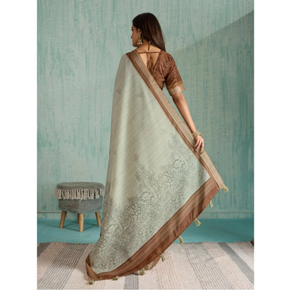 Generic Women's Silk Blend Printed Saree With Unstitched Blouse 5.5Mtr (Green)