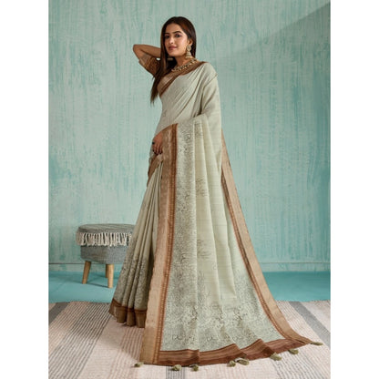 Generic Women's Silk Blend Printed Saree With Unstitched Blouse 5.5Mtr (Green)