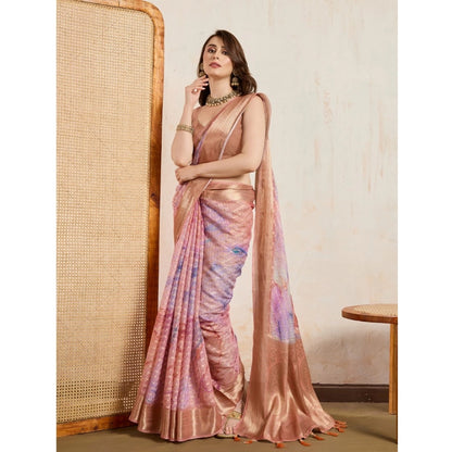 Generic Women's Viscose Printed Saree With Unstitched Blouse 5.5Mtr (Peach)