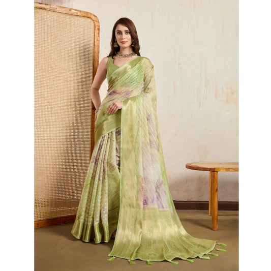 Generic Women's Viscose Printed Saree With Unstitched Blouse 5.5Mtr (Light Green)