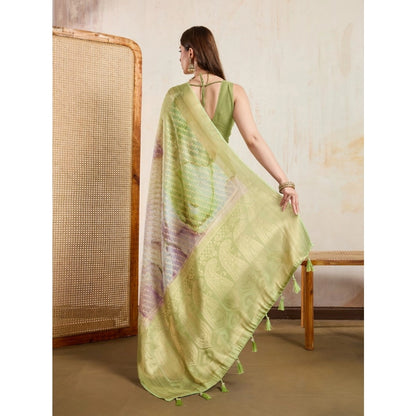 Generic Women's Viscose Printed Saree With Unstitched Blouse 5.5Mtr (Light Green)