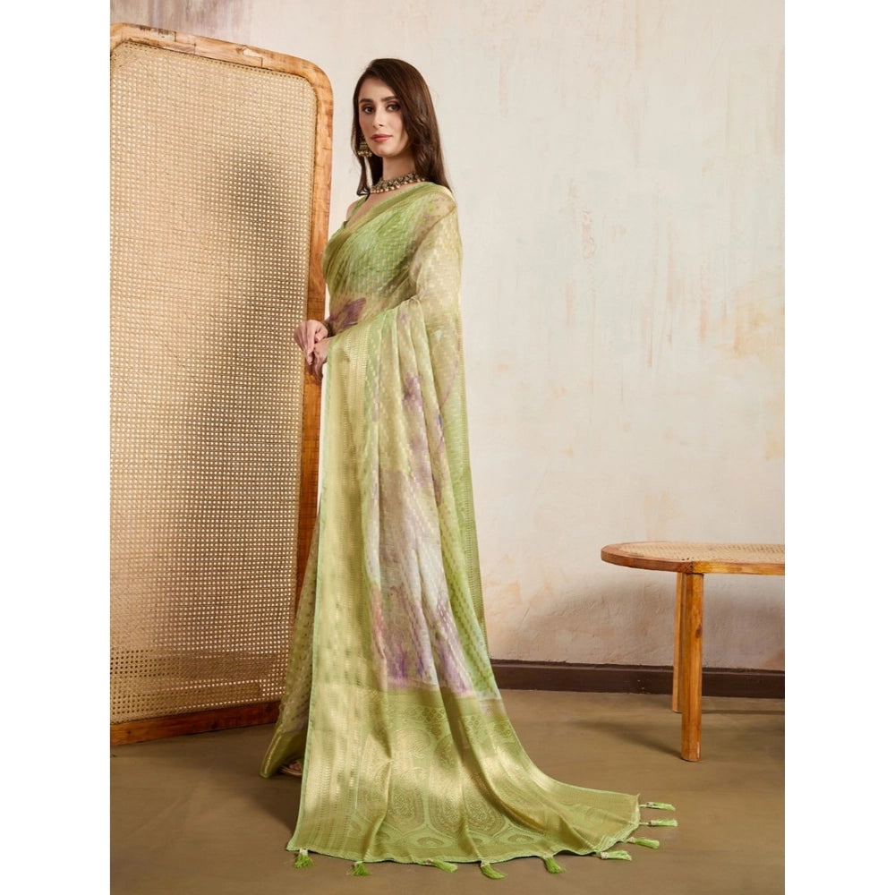 Generic Women's Viscose Printed Saree With Unstitched Blouse 5.5Mtr (Light Green)