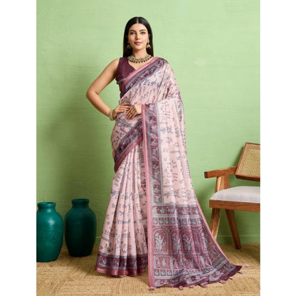 Generic Women's Silk Blend Printed Saree With Unstitched Blouse 5.5Mtr (Grey)