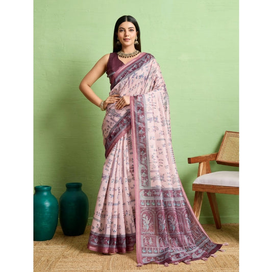 Generic Women's Silk Blend Printed Saree With Unstitched Blouse 5.5Mtr (Grey)