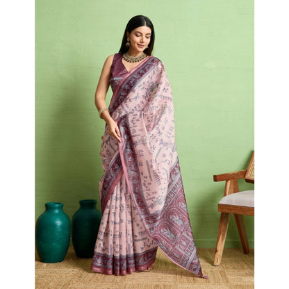 Generic Women's Silk Blend Printed Saree With Unstitched Blouse 5.5Mtr (Grey)
