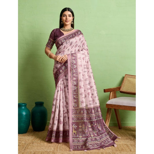 Generic Women's Silk Blend Printed Saree With Unstitched Blouse 5.5Mtr (Grey)