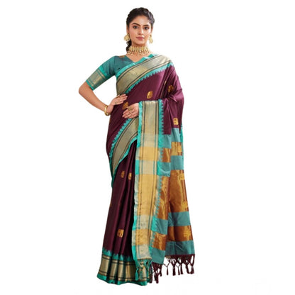 Generic Women's Silk Blended Jaquard Woven Saree With Unstitched Blouse 5.5Mtr (Purple)