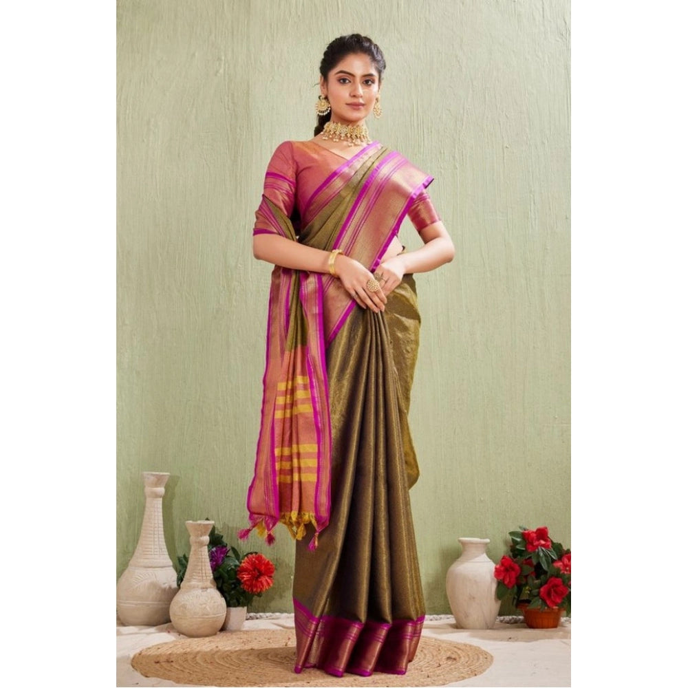 Generic Women's Silk Blended Jaquard Woven Saree With Unstitched Blouse 5.5Mtr (Green)