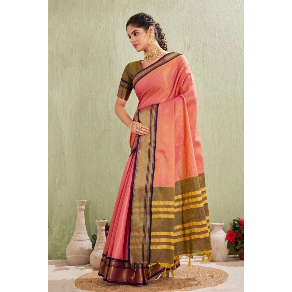 Generic Women's Silk Blended Jaquard Woven Saree With Unstitched Blouse 5.5Mtr (Pink)