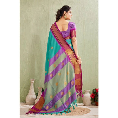 Generic Women's Silk Blended Jaquard Woven Saree With Unstitched Blouse 5.5Mtr (Light Blue)