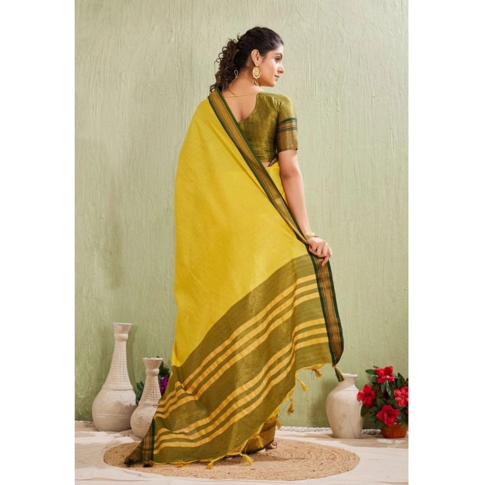 Generic Women's Silk Blended Jaquard Woven Saree With Unstitched Blouse 5.5Mtr (Yellow)