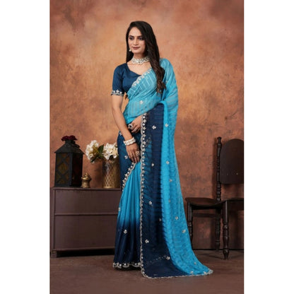 Generic Women's Chiffon Embroidred Saree With Unstitched Blouse 5.5Mtr (Light Blue)