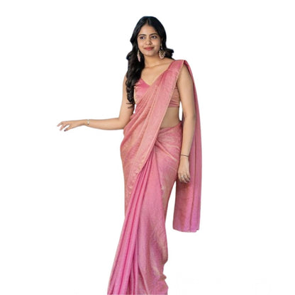 Generic Women's Silk Embroidred Saree With Unstitched Blouse 5.5Mtr (Pink)