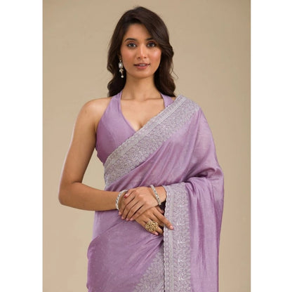 Generic Women's Silk Embroidred Saree With Unstitched Blouse 5.5Mtr (Purple)