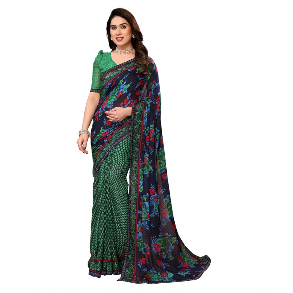 Generic Women's Georgette Printed Saree With Unstitched Blouse 5.5Mtr (Green)